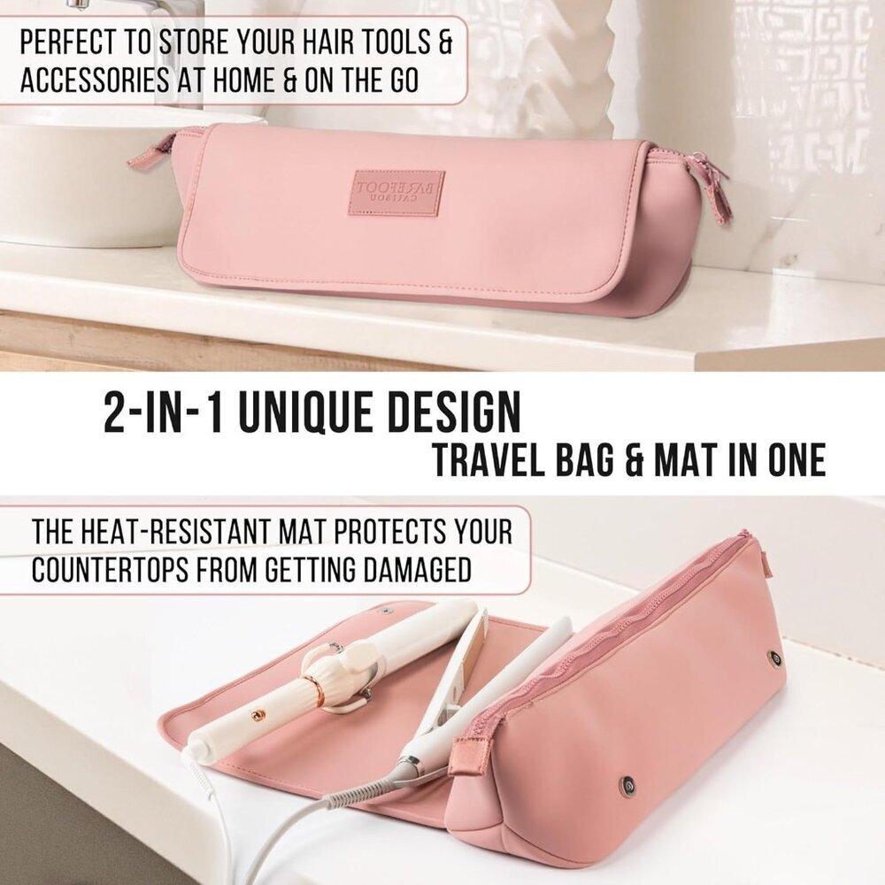 Travel Hair Tool Bag & Heat Resistant Mat Organizer Flat Irons Curling Wands - Picture 4 of 10